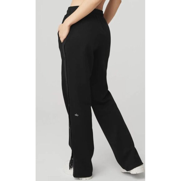 NEW Alo Courtside Tearaway Snap Pants Black High-Rise Buttons Straight Wide Leg - Picture 2 of 15